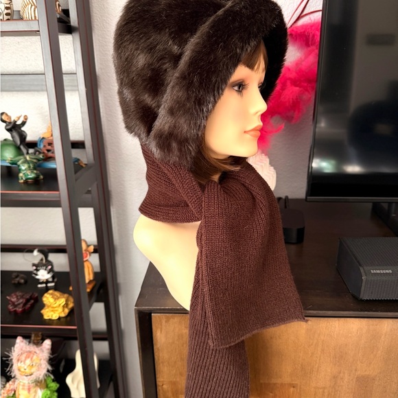 Vintage Brown Faux Fur Scarf Hat - Picture 4 of 6